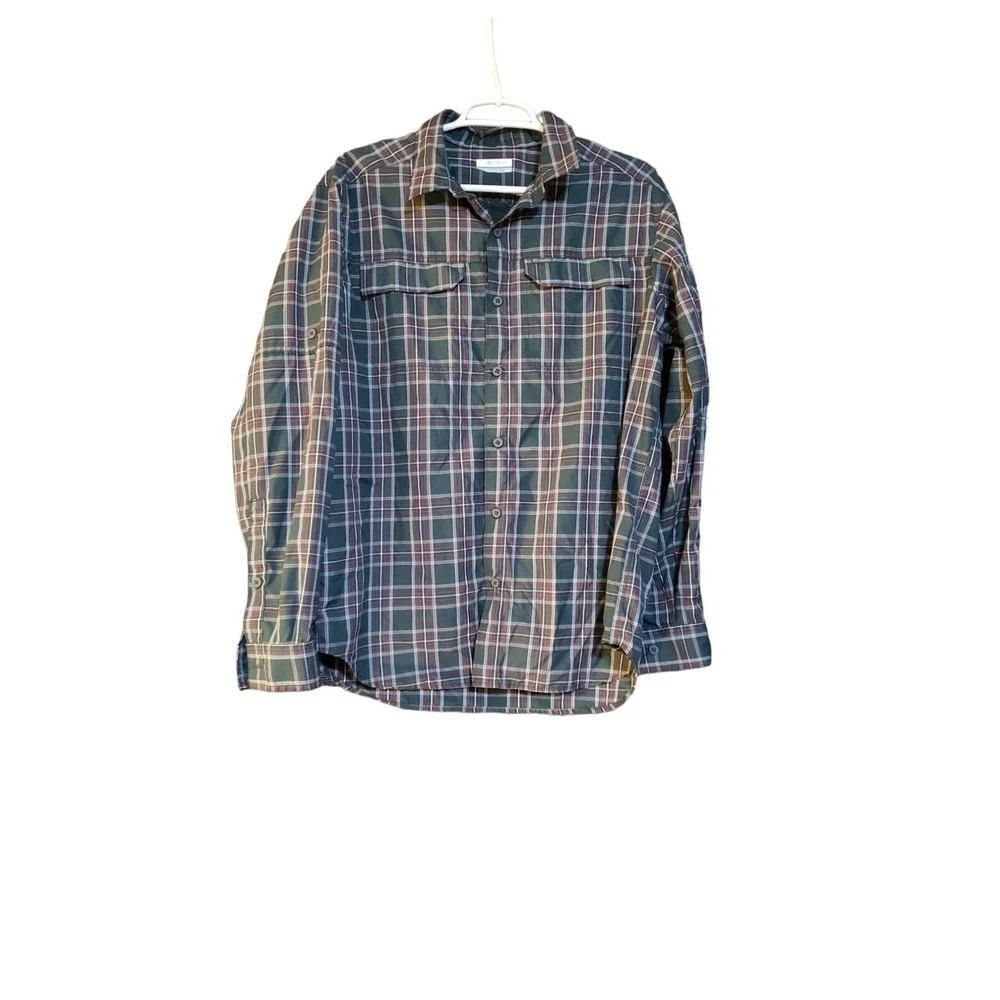 Columbia Omni-Shade Plaid Long Sleeve Shirt M Roll Tab Sleeves Outdoos Hiking‎